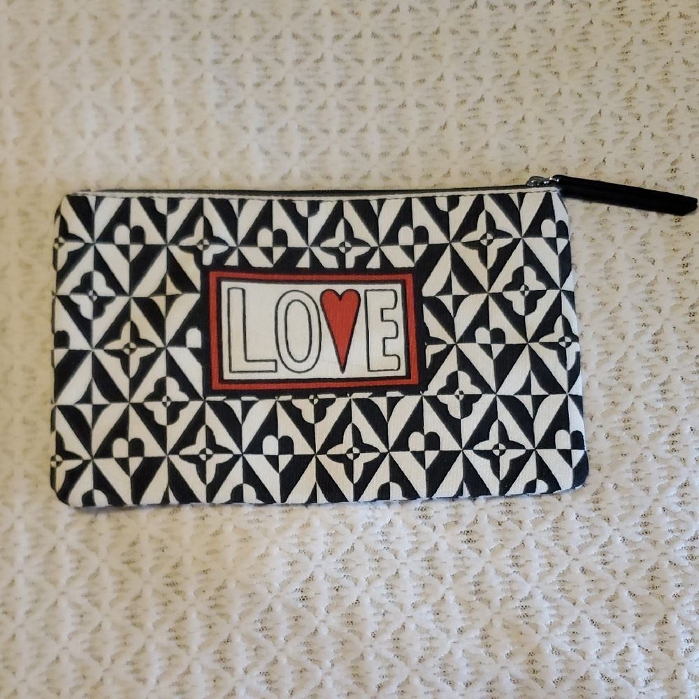 Brighton Black & White Geometric 'LOVE' Zip Pouch with Red Accent
